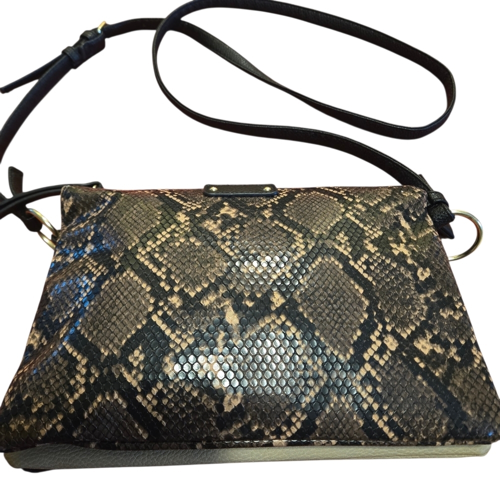 Time & Tru Faux Snakeskin Pattern Crossbody Bag 3 Compartments Zipper Closure